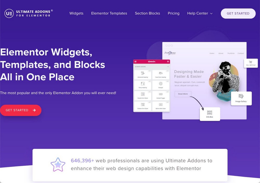 Ultimate Addons for Elementor homepage