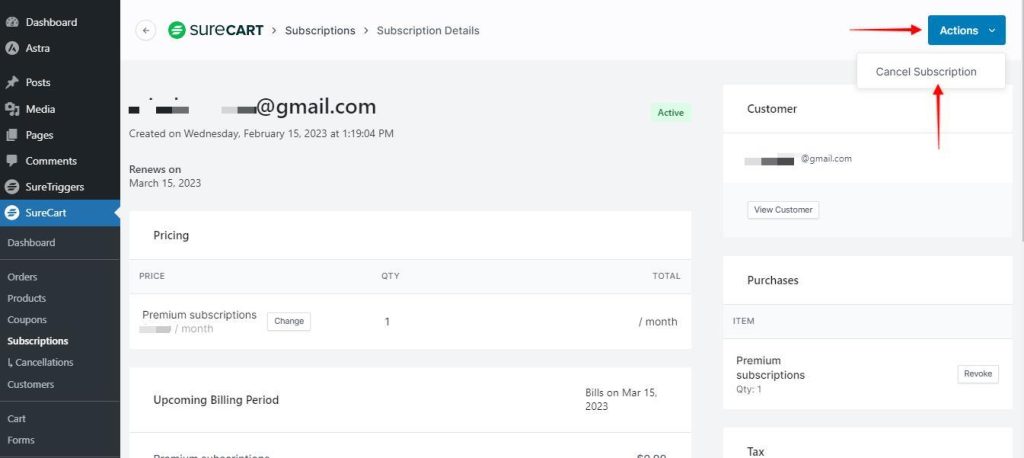 How to Cancel the Subscriptions in SureCart? SureCart-Subscriptions-cancel