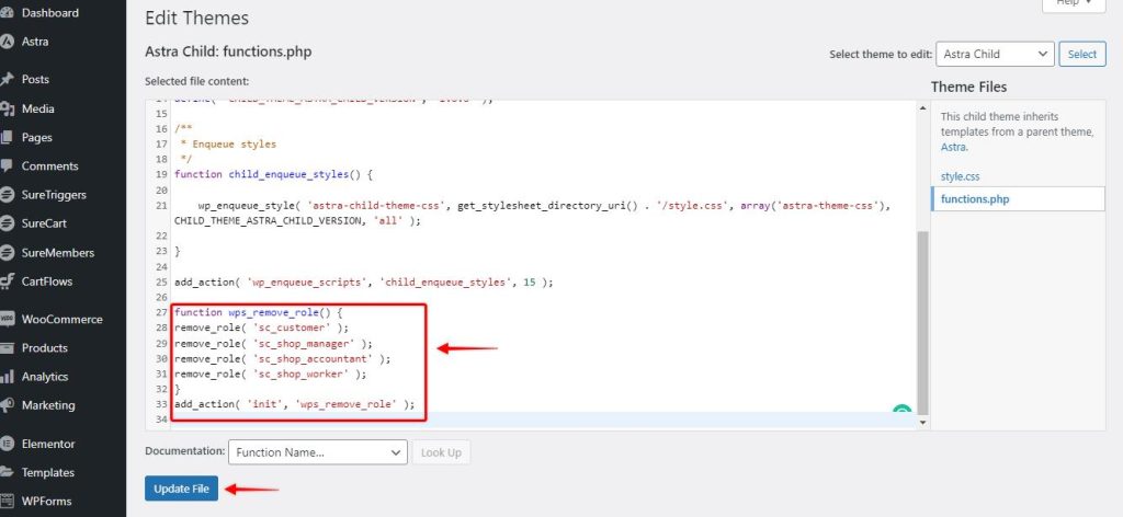 How to Remove SureCart User Roles User role editor custom code