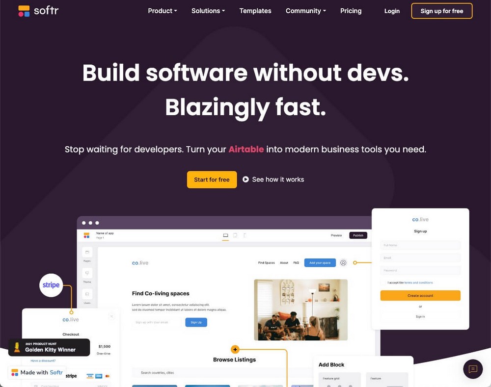 13 Profitable and realistic online business ideas to make money from home Softr homepage