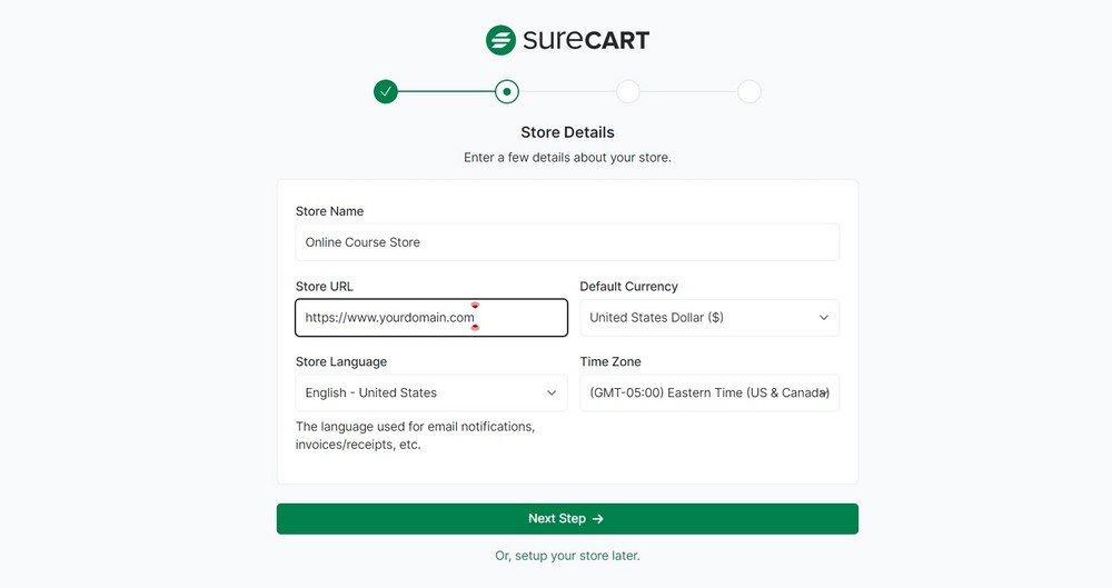 setup online store on surecart