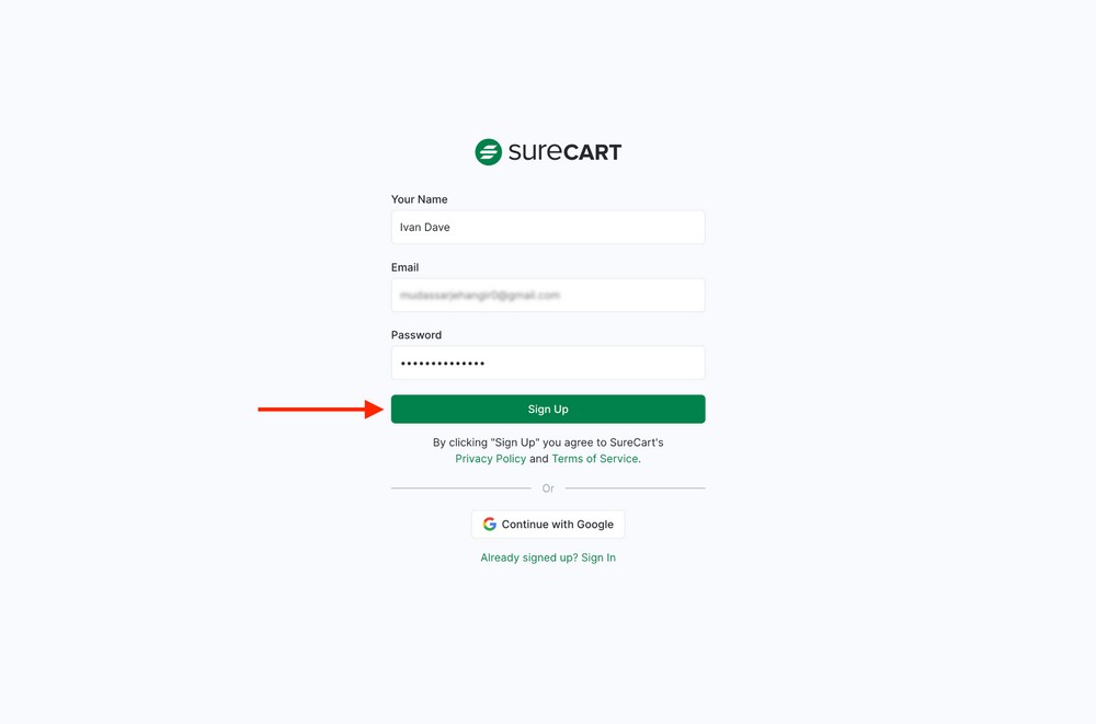 surecart signup form