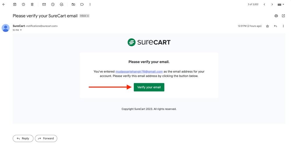 surecart verify email address
