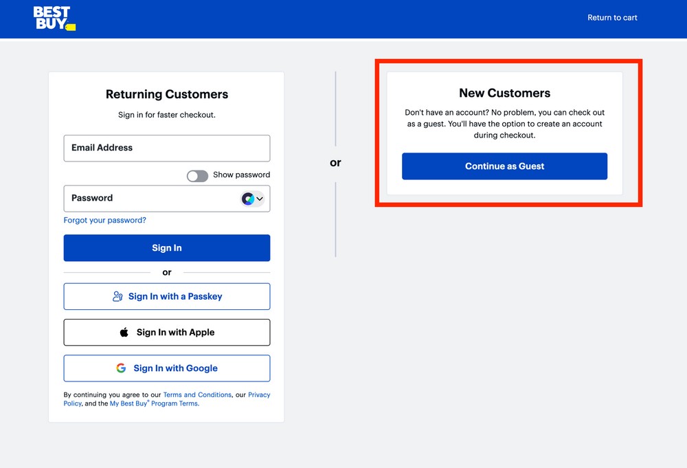 allow guest checkout