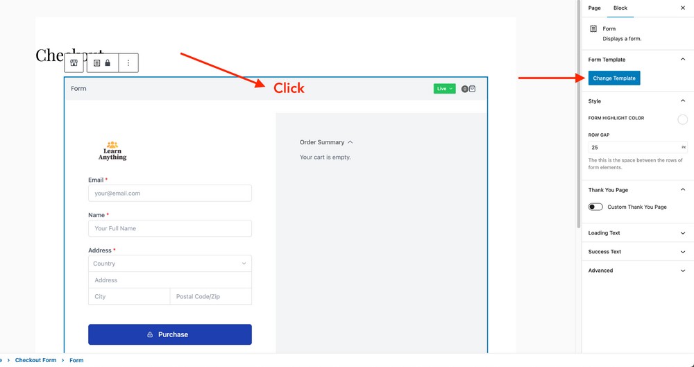 change template of checkout form