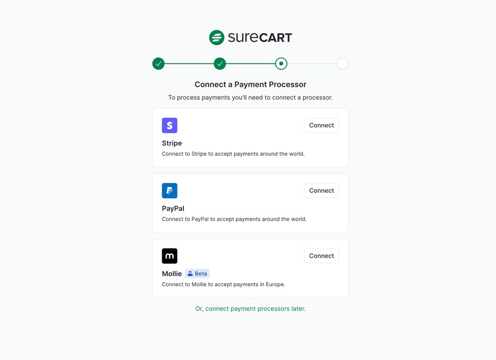 connect surecart with payment processor