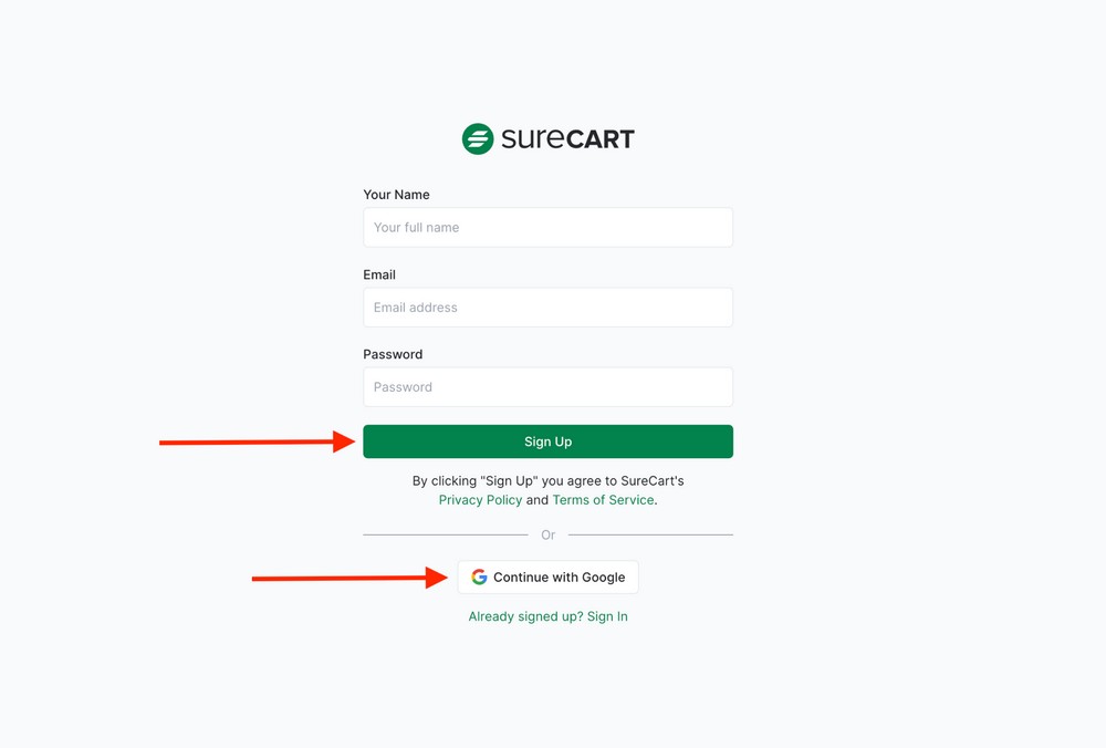 signup with surecart
