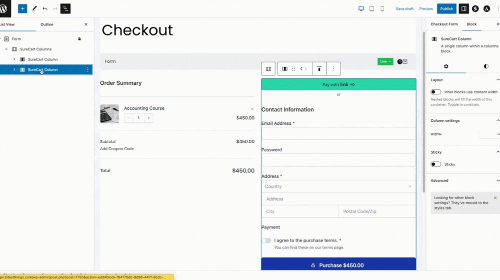 Switching columns in checkout