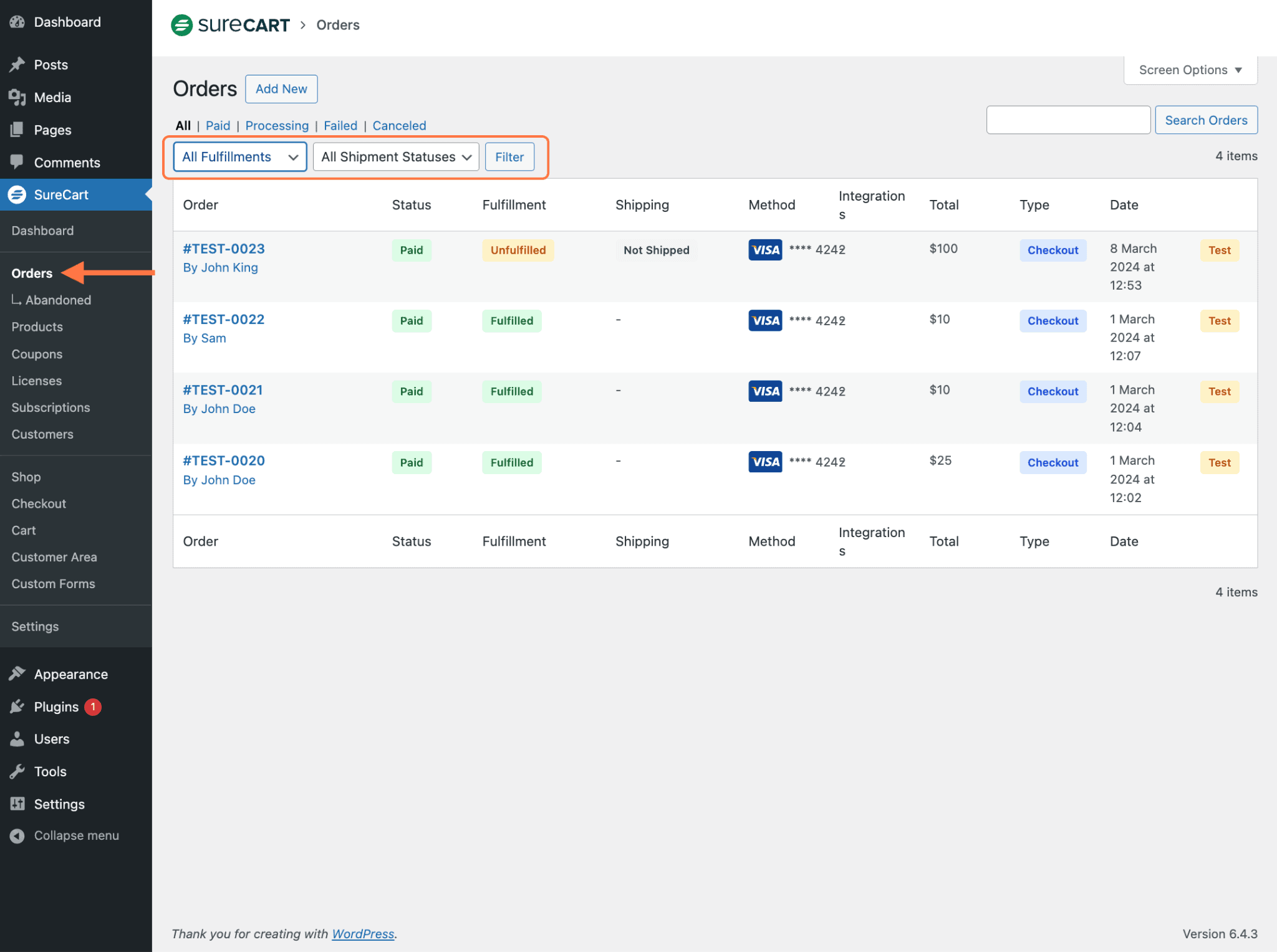 Fulfillment and Shipping Statuses Filters