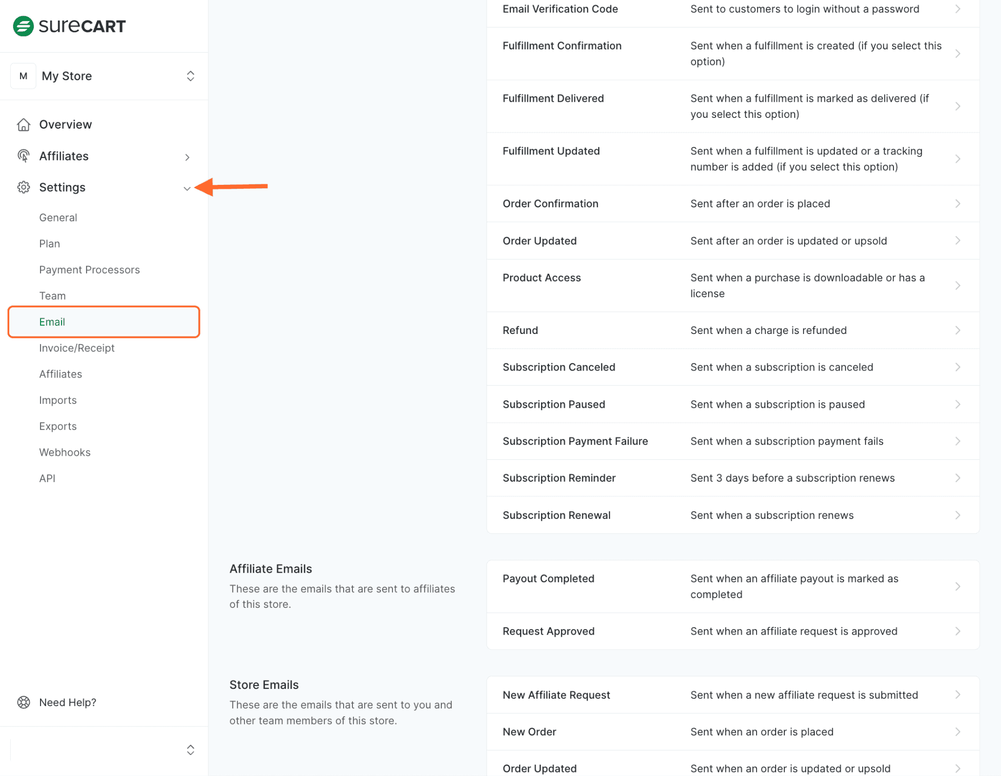 Settings > Email