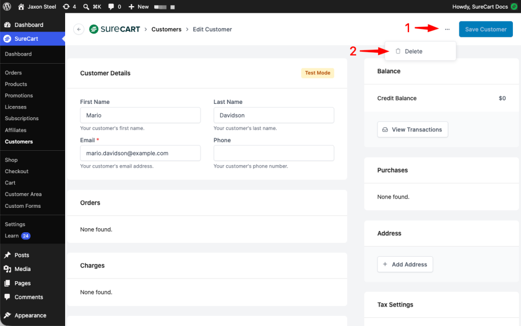 How to Delete a Customer in SureCart Image 264 1024x640