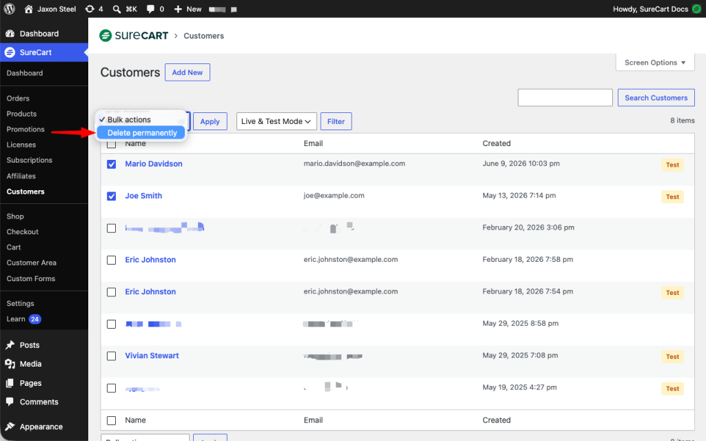 How to Delete a Customer in SureCart Image 267 1024x640