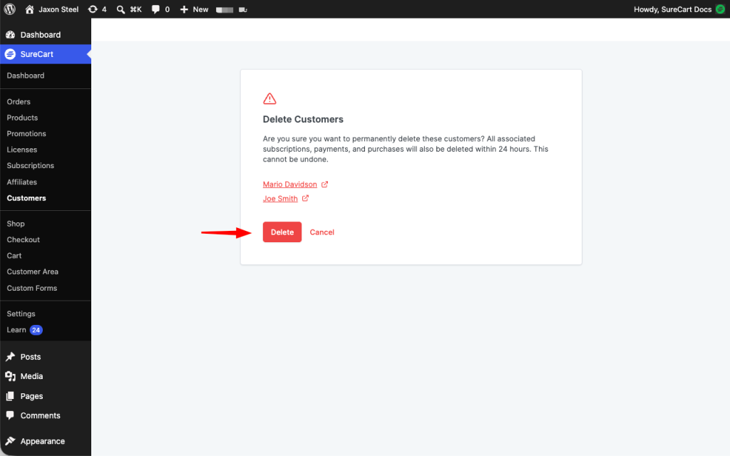 How to Delete a Customer in SureCart Image 268 1024x640