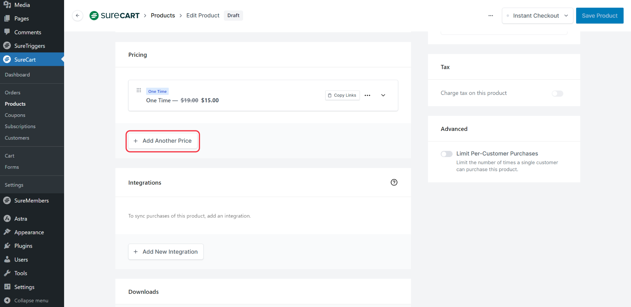 How to Set Up Subscription Plans with Trials in SureCart SureCart Add Another Price button