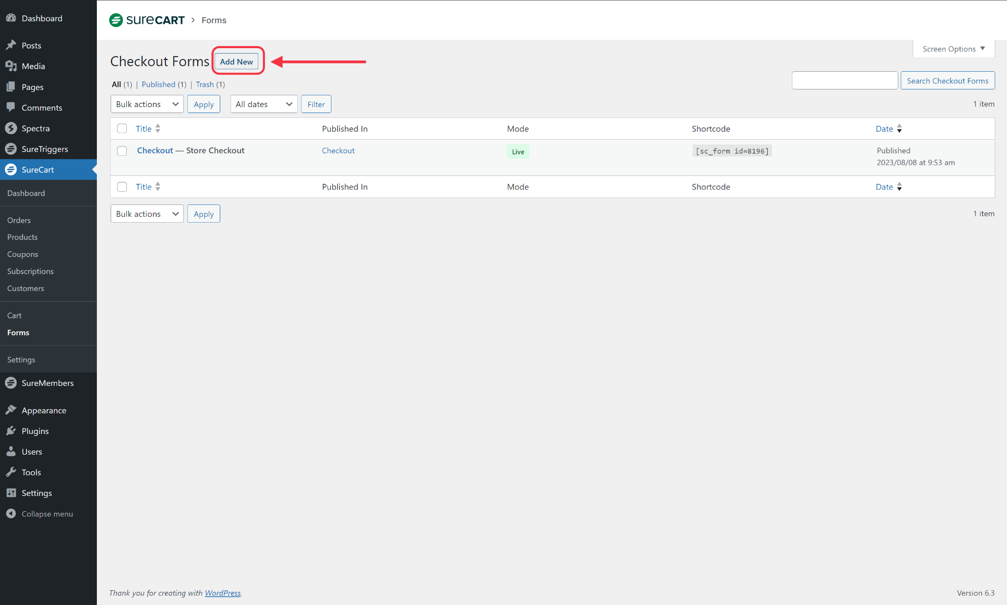 How to Add a New Checkout Form SureCart Add New Form