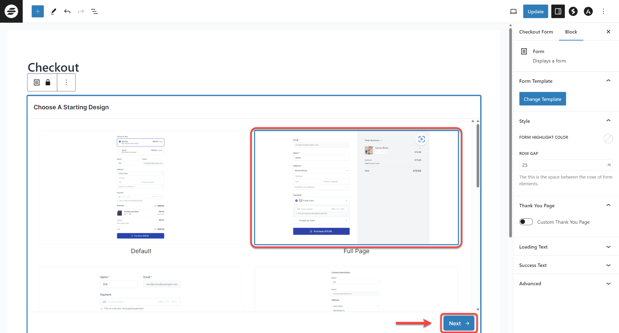 How to Change a Form Template SureCart Checkout Choose Template