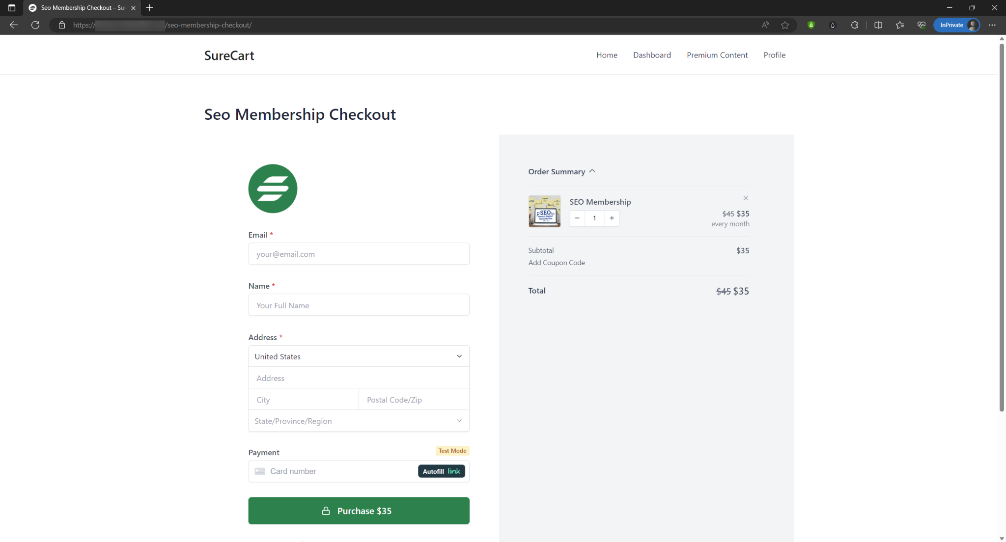 How to Insert the Checkout Form in a Page Using Gutenberg SureCart Checkout page sample
