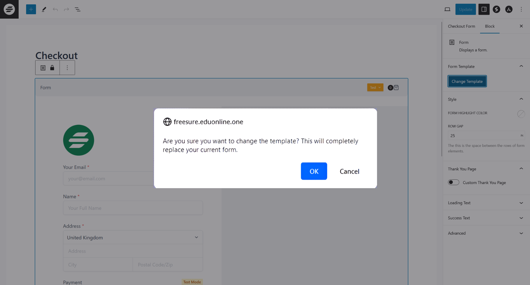 How to Change a Form Template SureCart Checkout Prompt Notification