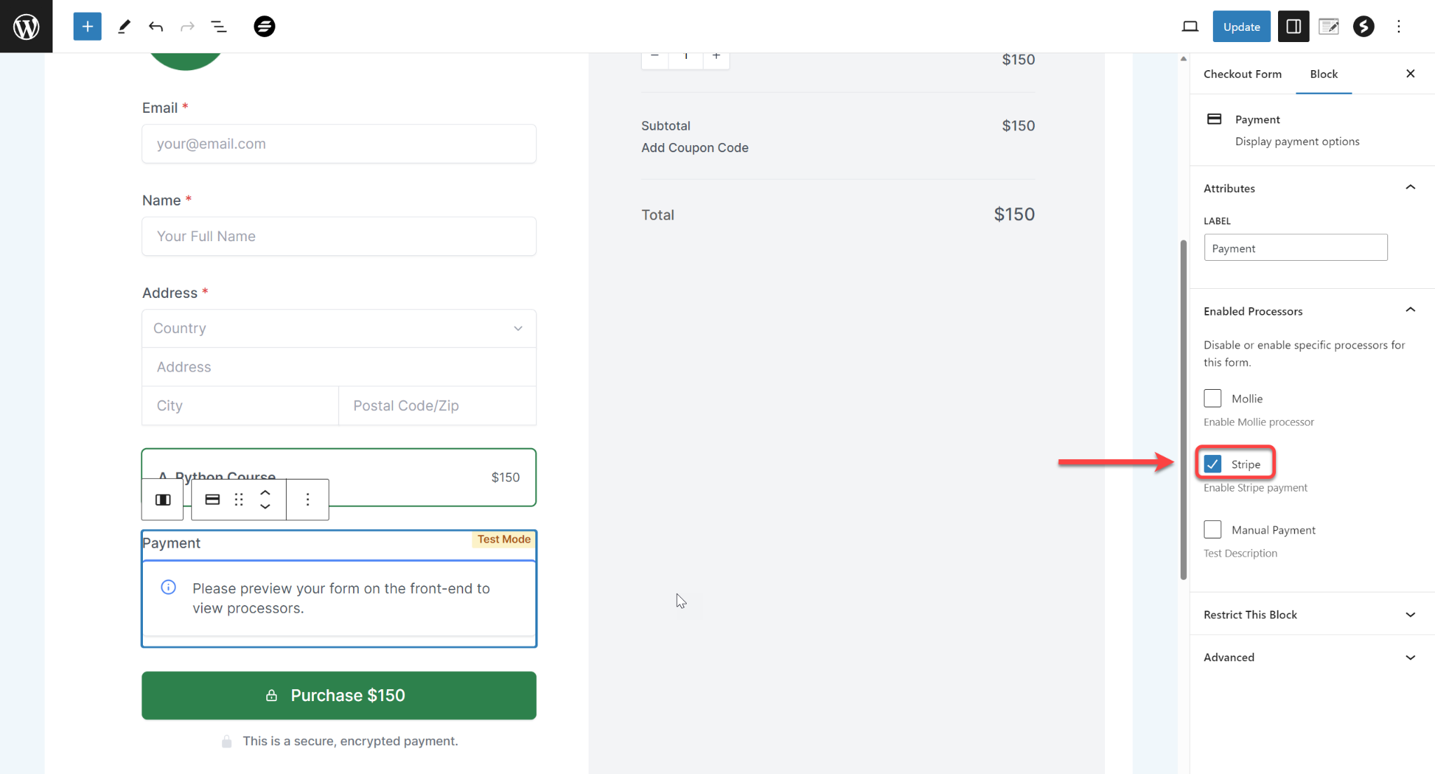 How to Enable/Disable Specific Processors For a Form SureCart choose Payment Processors