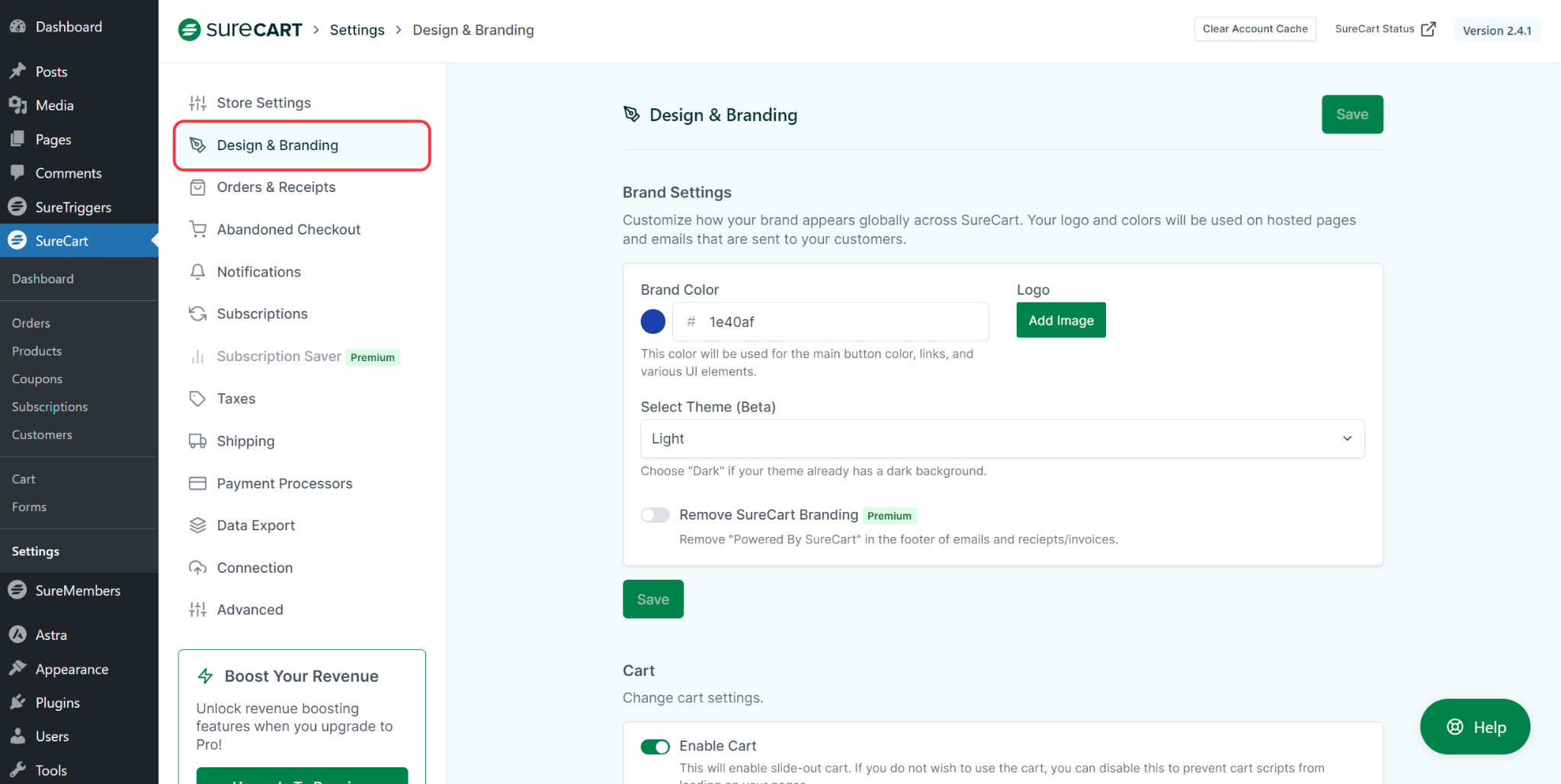 How to Enable & Disable Slide-out Cart SureCart Design & Branding