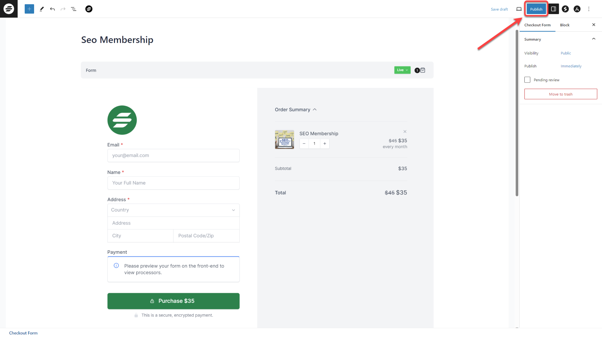 How to Add a New Checkout Form SureCart Form Publish