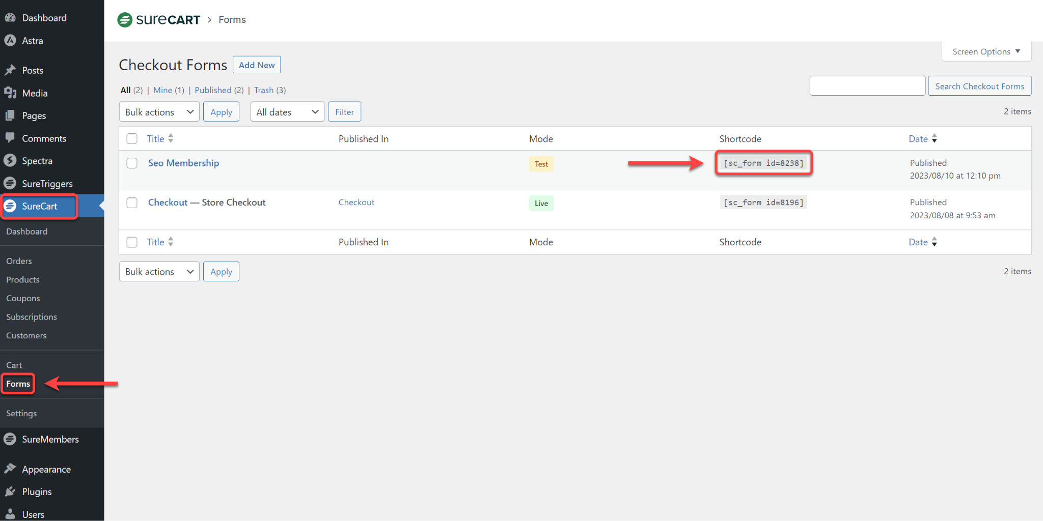 How to Insert the Checkout Form in a Page Using Gutenberg SureCart form shortcode
