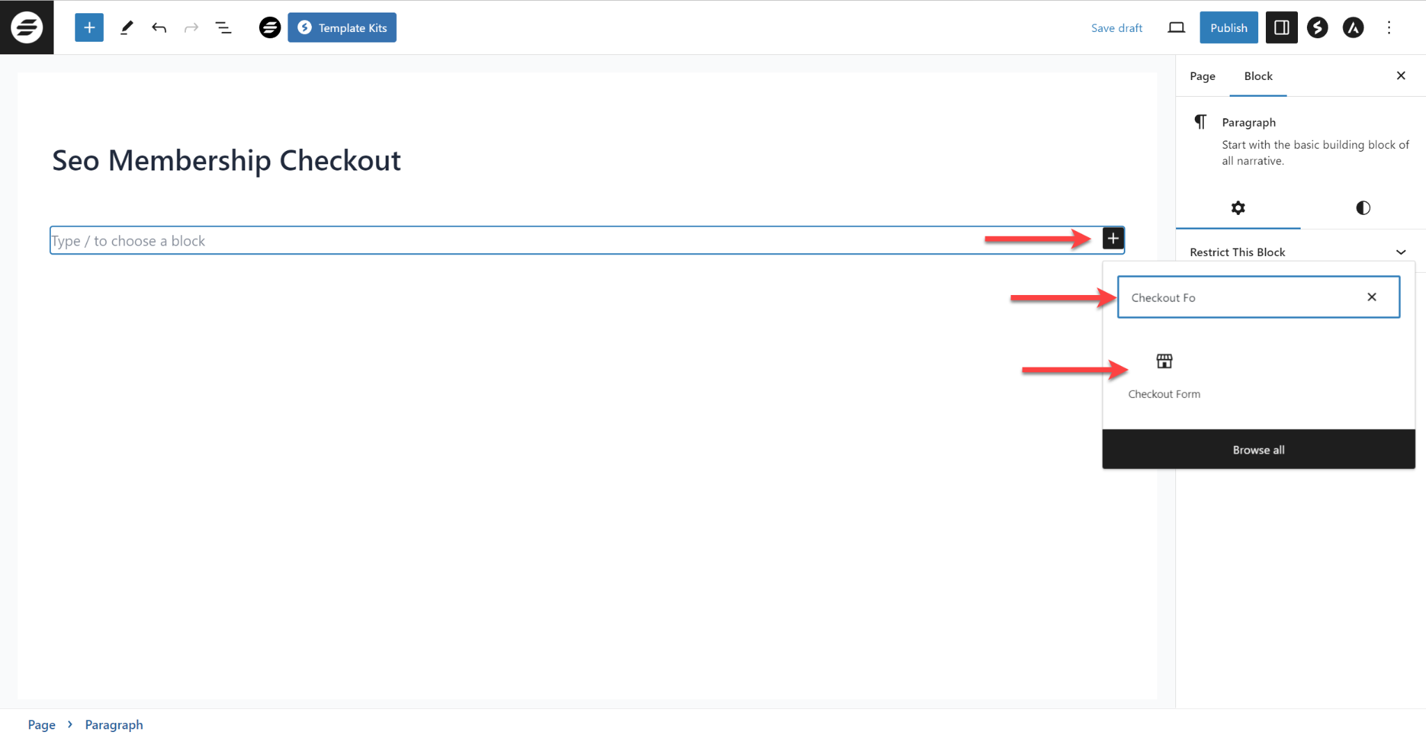 How to Insert the Checkout Form in a Page Using Gutenberg SureCart insert Checkout block / element