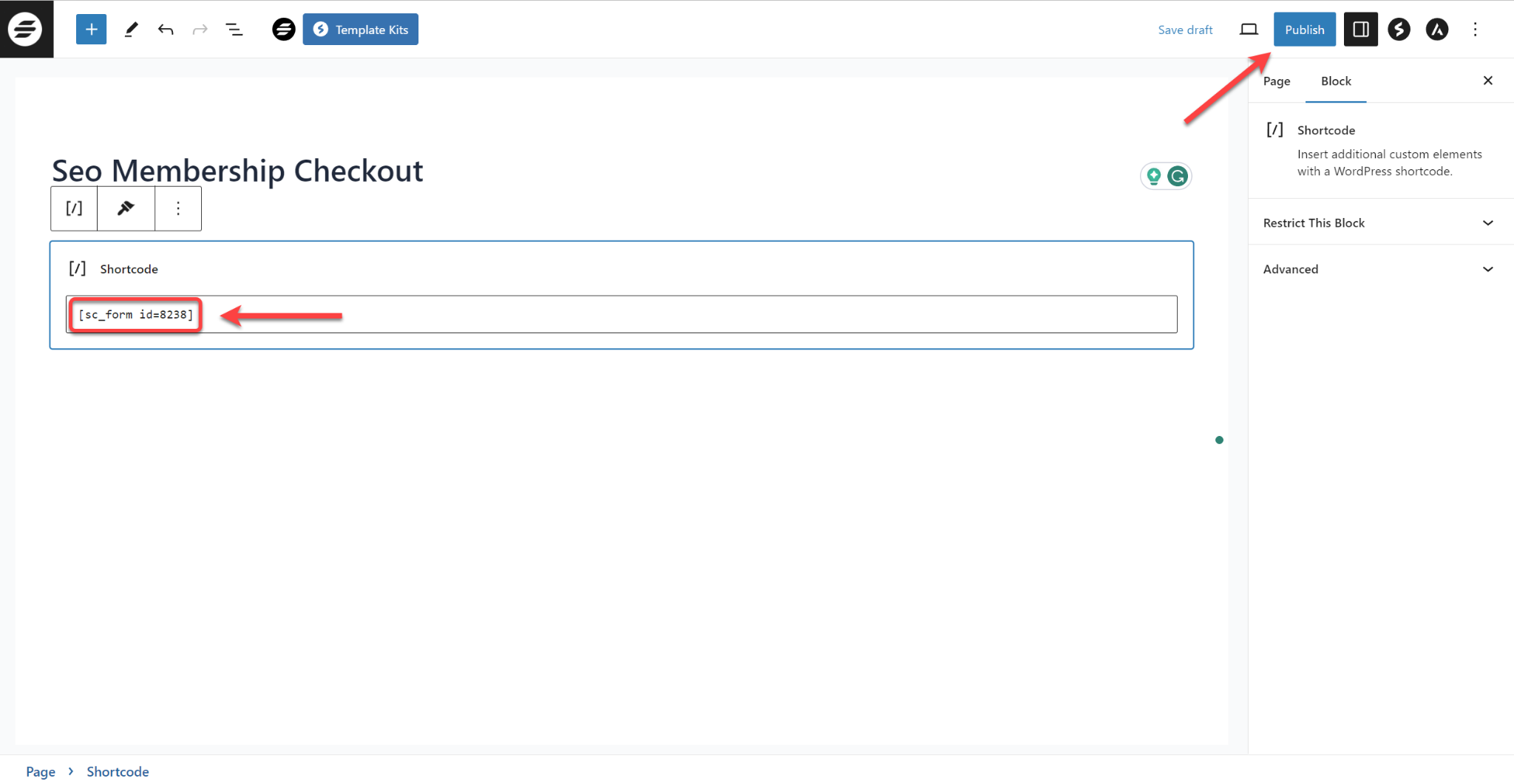 How to Insert the Checkout Form in a Page Using Gutenberg SureCart insert checkout form shortcode