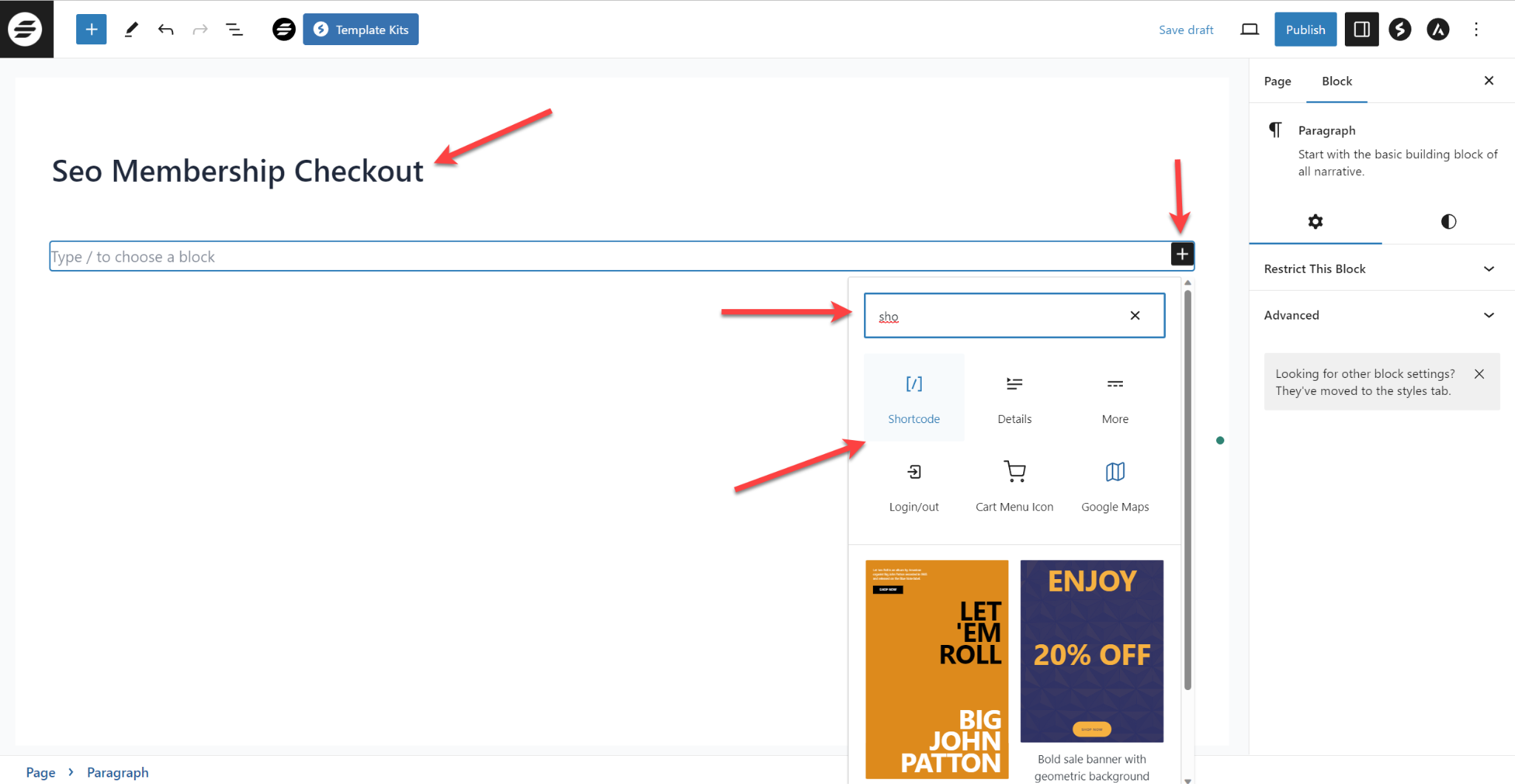 How to Insert the Checkout Form in a Page Using Gutenberg SureCart insert shorcode element in gutenberg