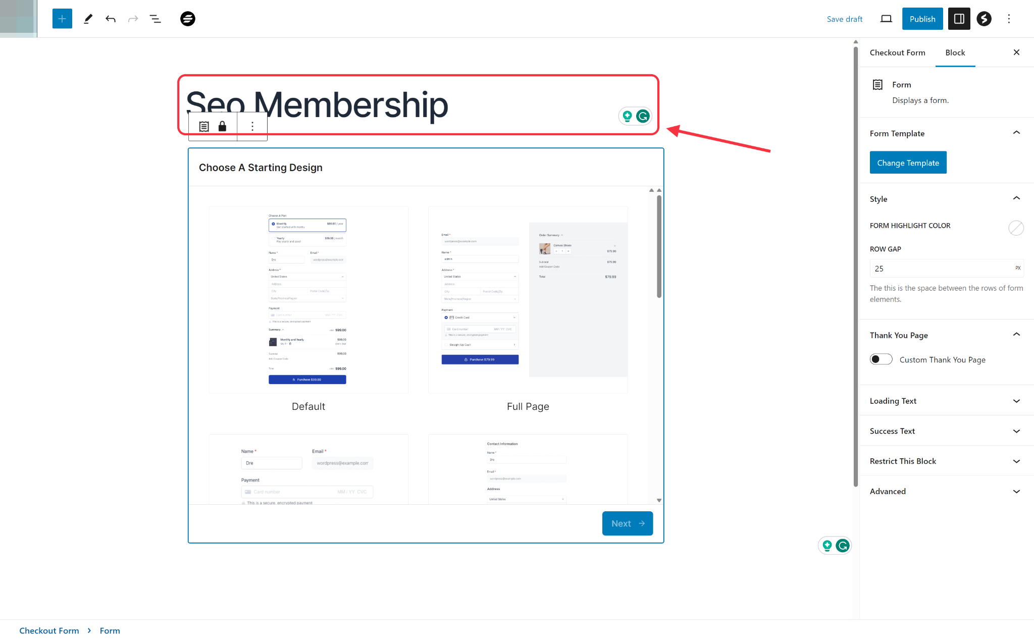 How to Add a New Checkout Form SureCart Insert Title form