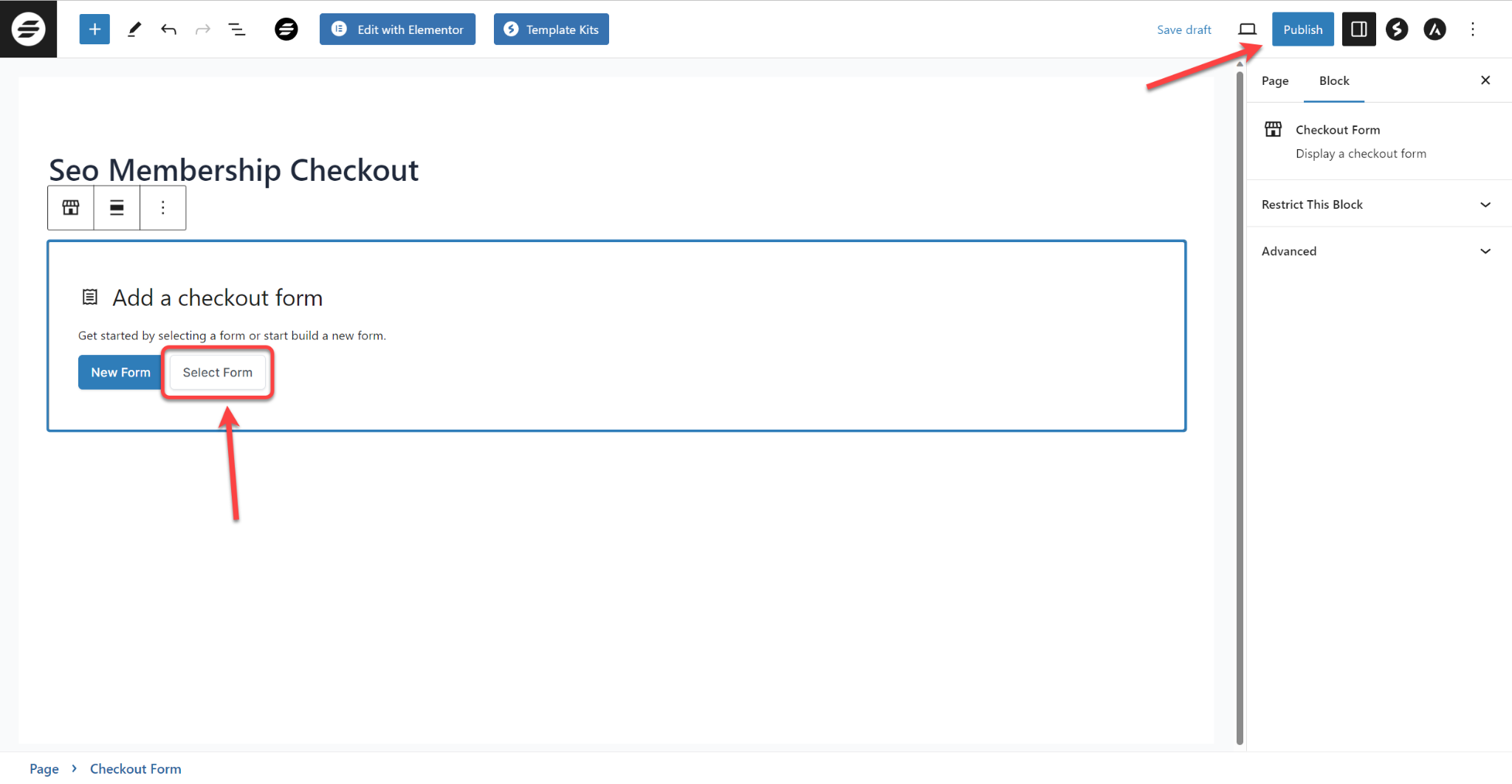 How to Insert the Checkout Form in a Page Using Gutenberg SureCart Publish the Page