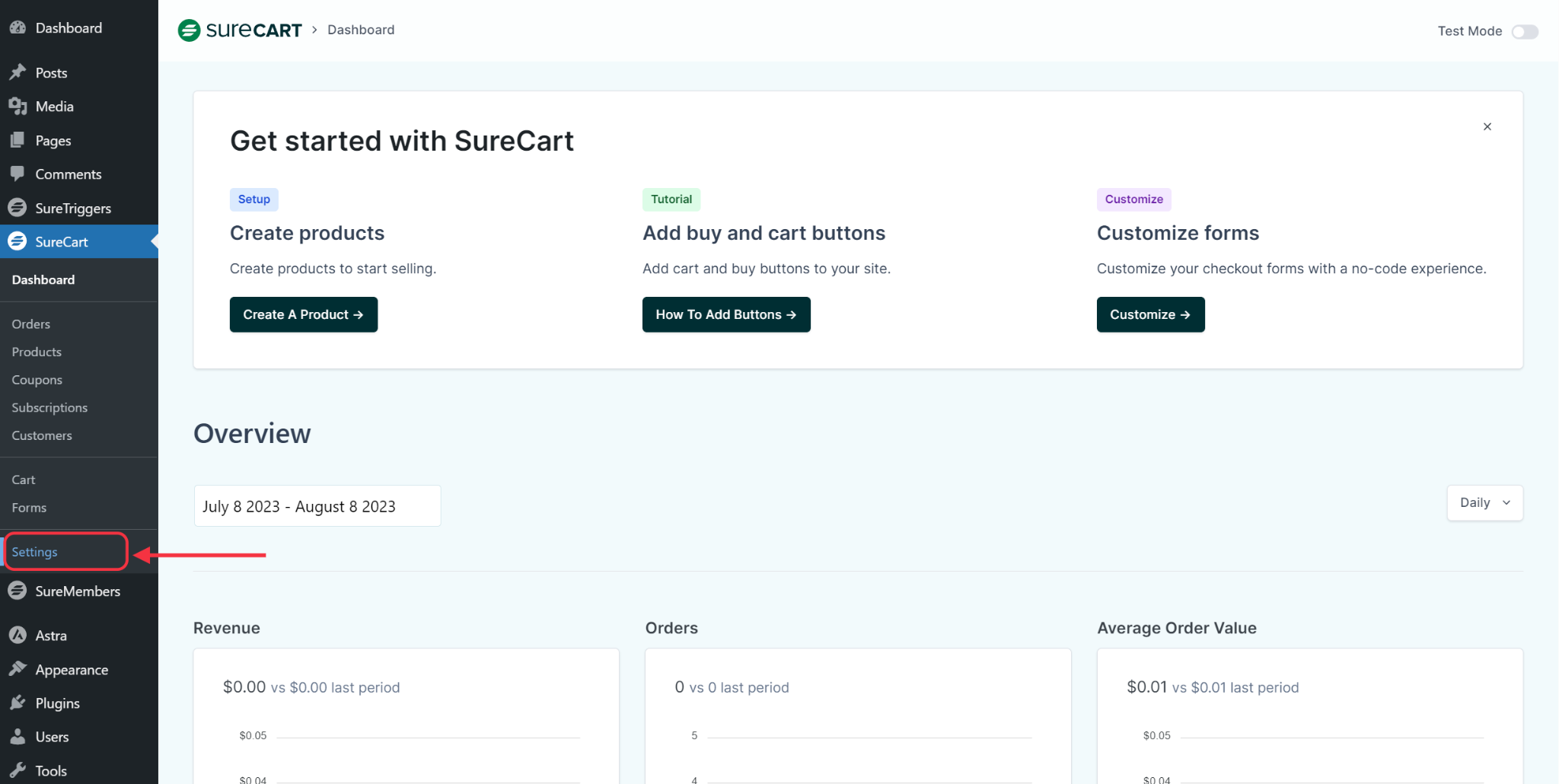 How to Enable & Disable Slide-out Cart SureCart Settings