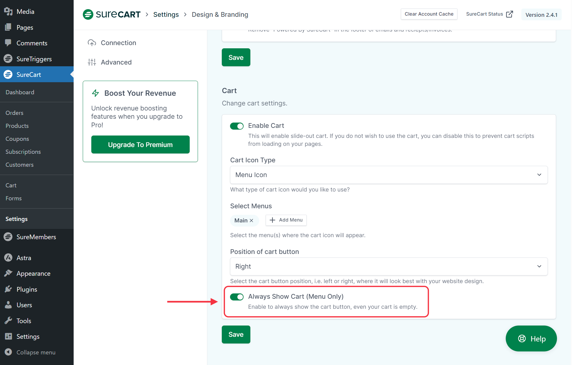 How to Enable & Disable Slide-out Cart SureCart Slide Out Cart Always Show Cart Menu