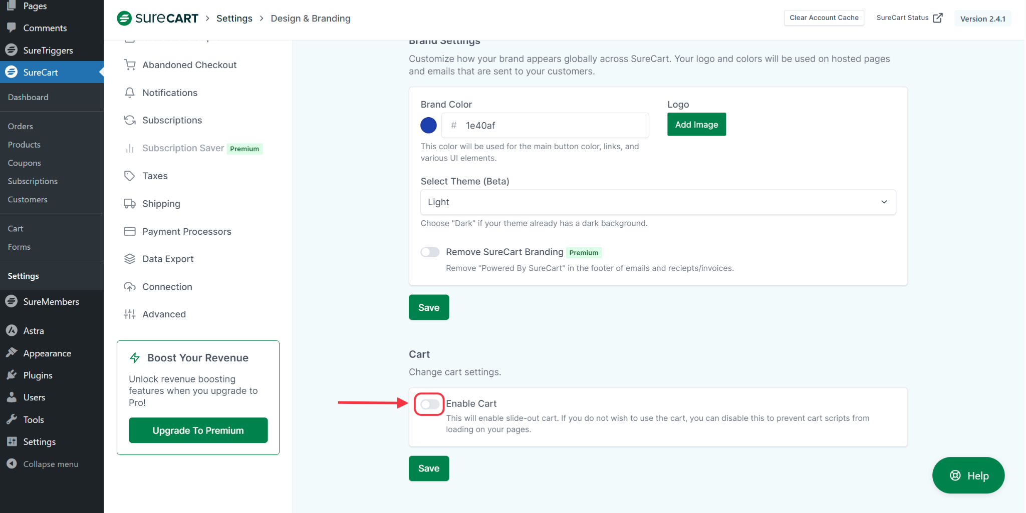 How to Enable & Disable Slide-out Cart SureCart Slide Out Cart Enable Disable