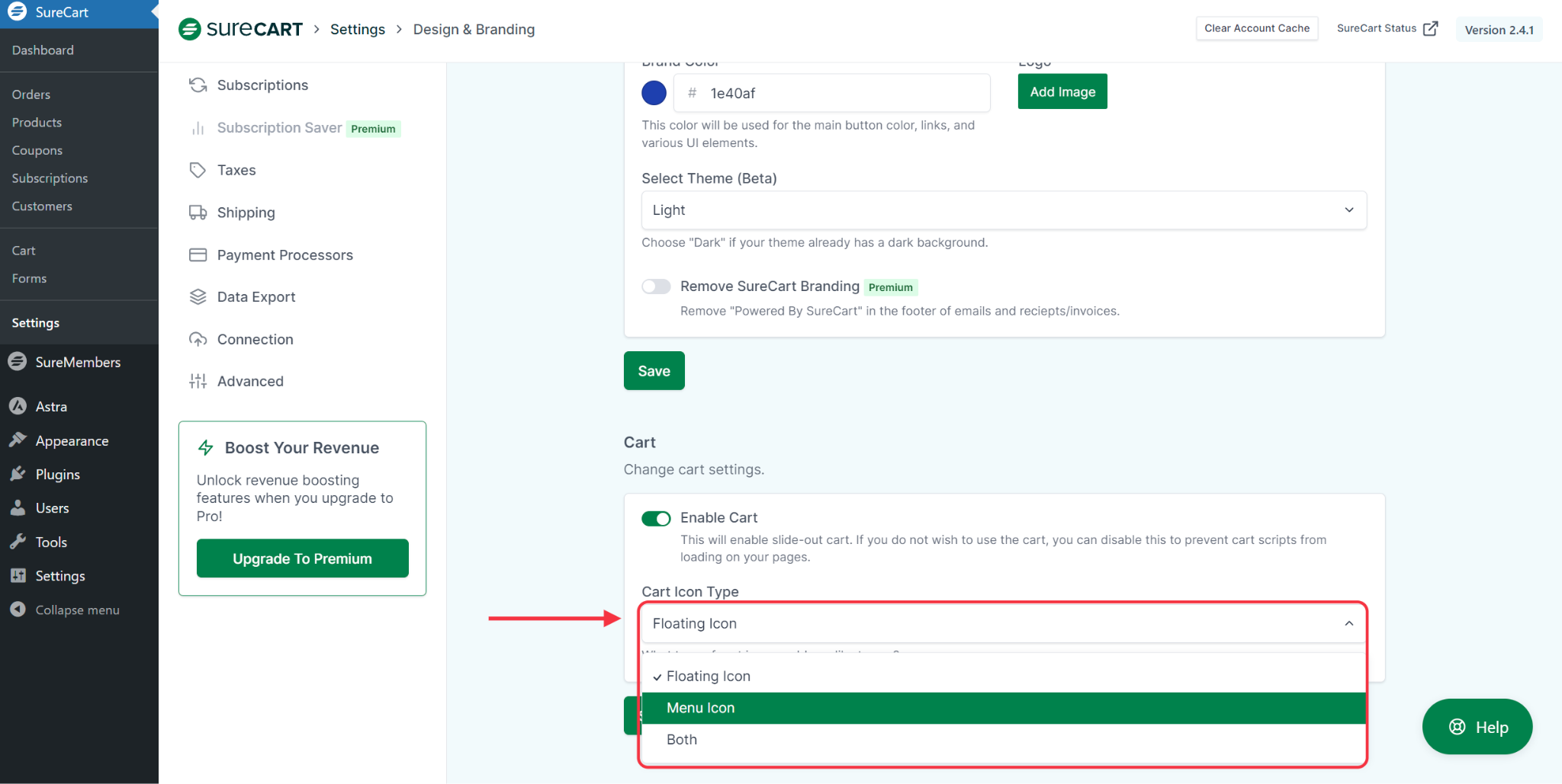 How to Enable & Disable Slide-out Cart SureCart Slide Out Cart Menu Icon