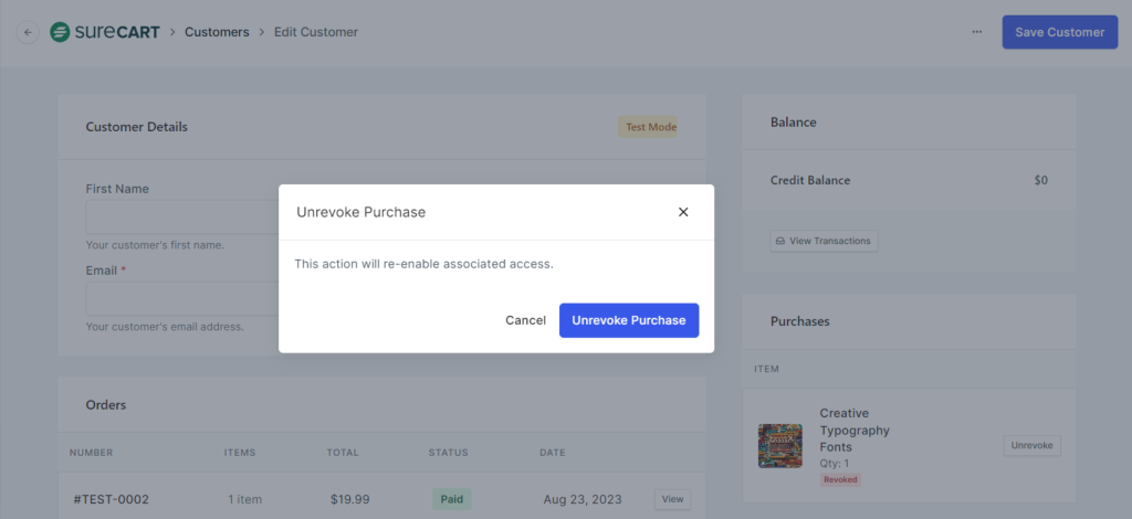 How to Revoke, Unrevoke or Expire Product Access Unrevoke purchase pop-up box