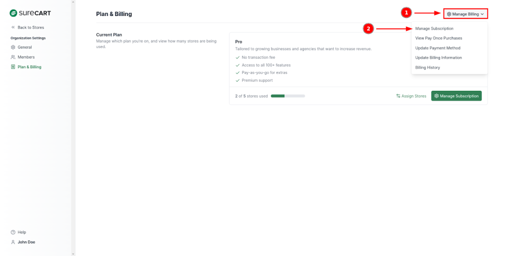 How to Switch Your Plans on SureCart Store Image 93 1024x513