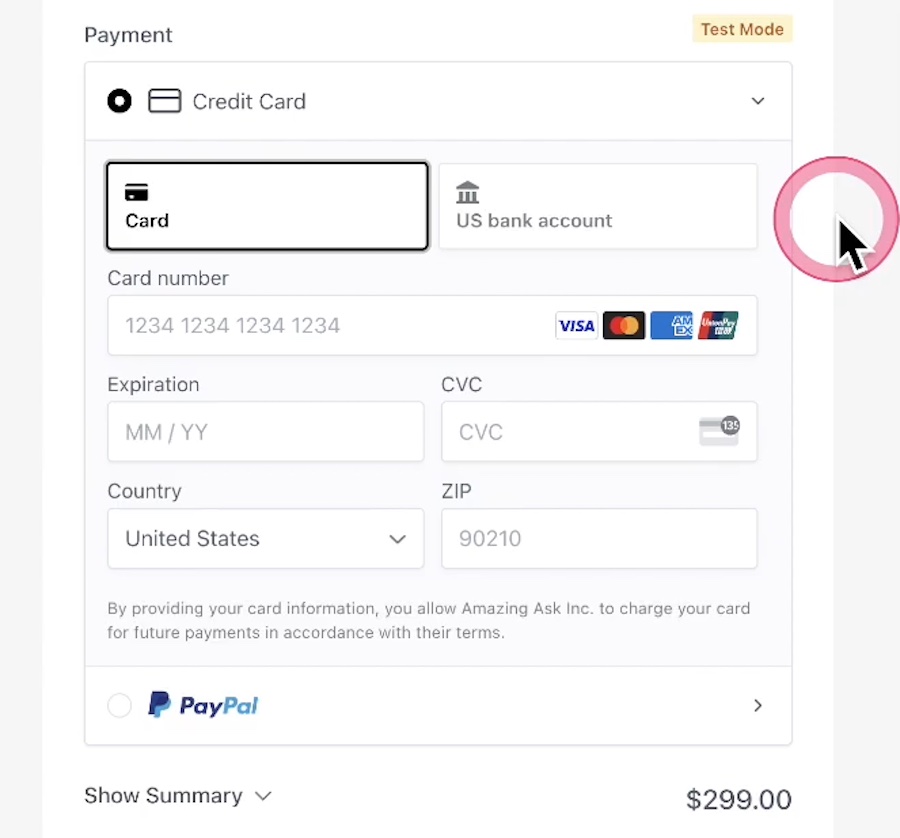 live payment form in SureCart