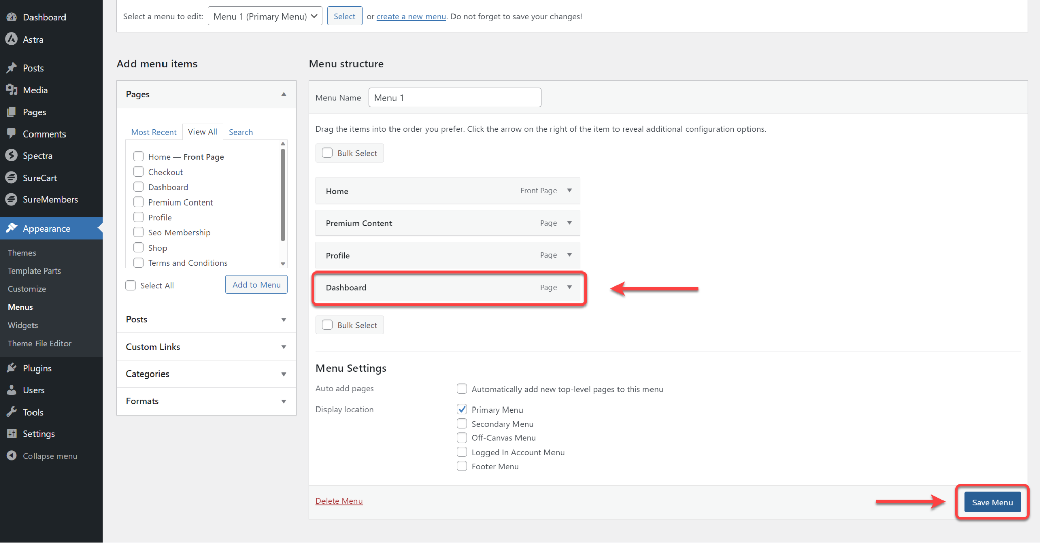 How Can Customers Access the Dashboard Save Menu