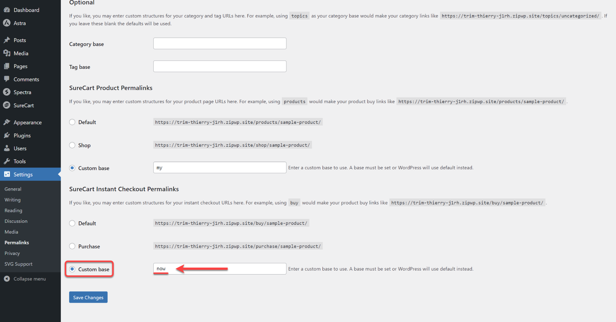 How to Change the Permalinks & URL Slug for SureCart Product & Instant Checkout Page SureCart Instant Checkout Permalinks - Custom base
