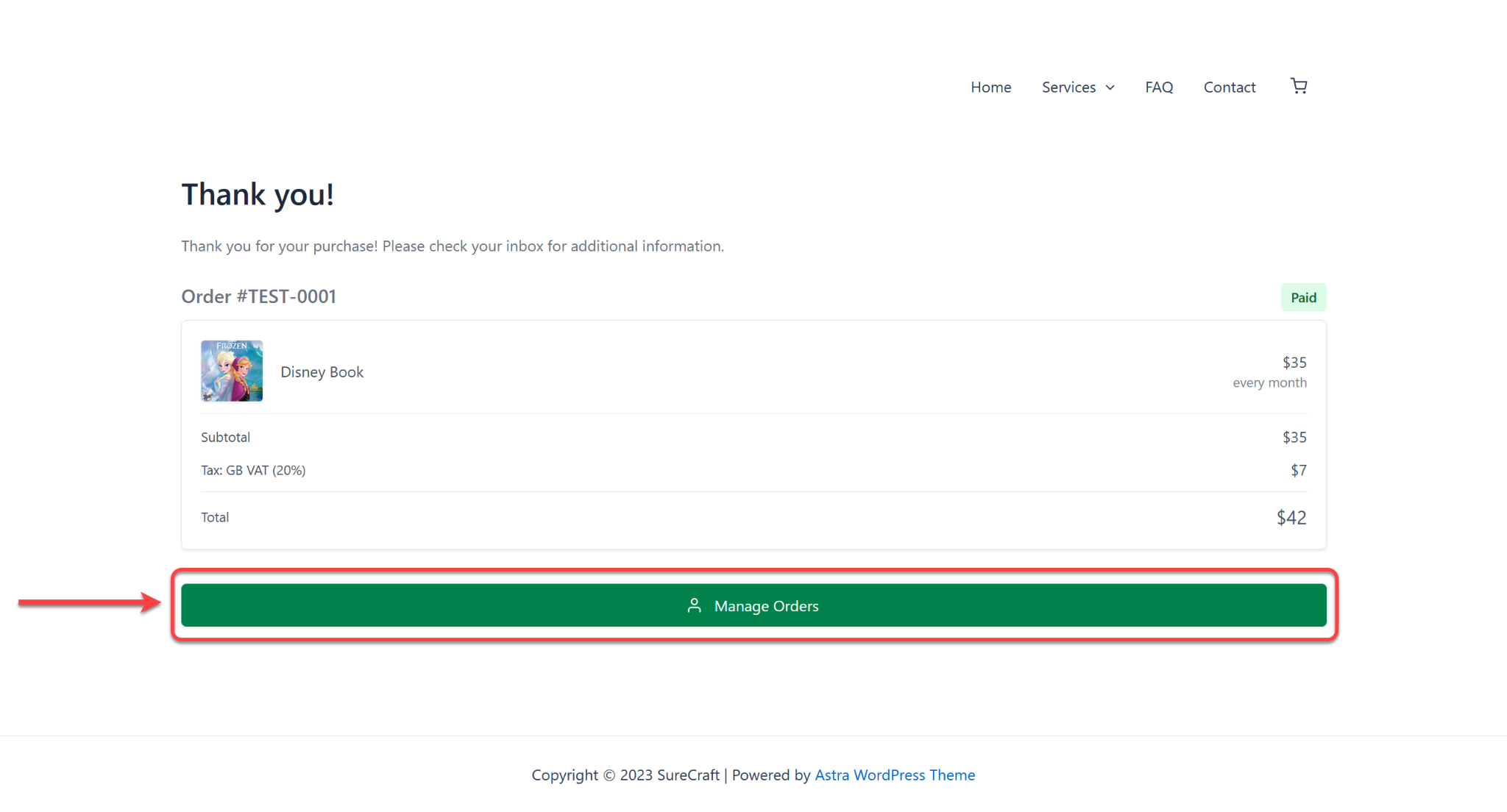 How Can Customers Access the Dashboard SureCart Manage Orders Button