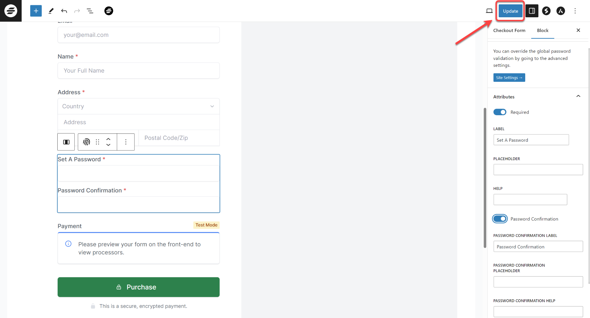 How to Set Up a Password Field During the Checkout Process Update button checkout form