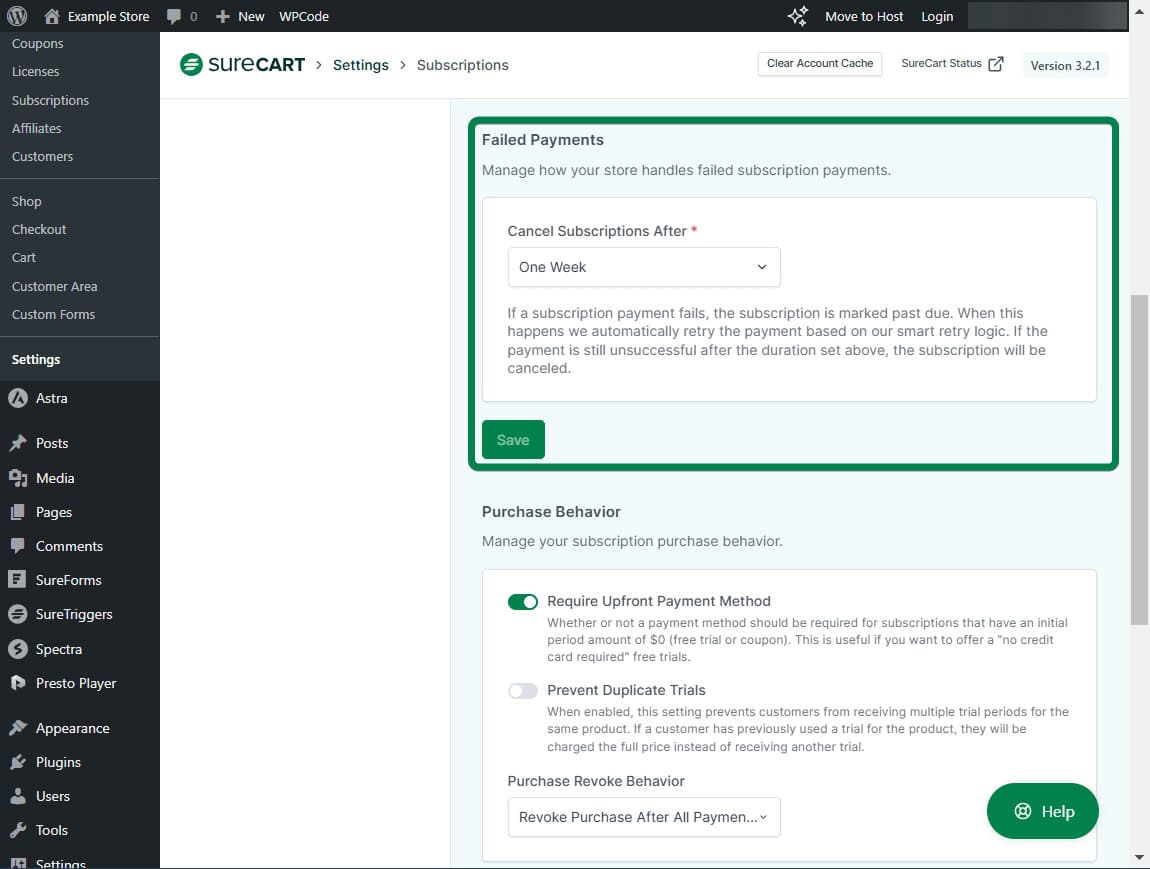 How to Set Up Failed Payment and Purchase Behavior for