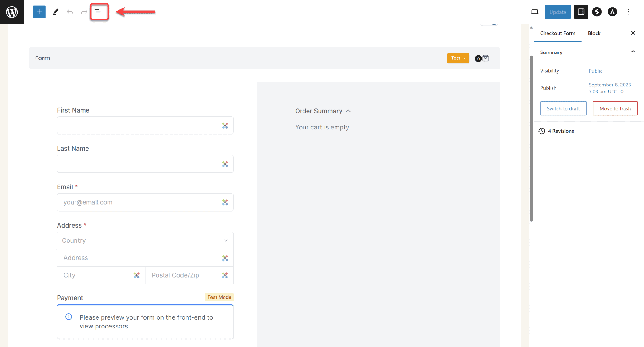 How to Remove Coupon Field From the Checkout Form SureCart Form List View.
