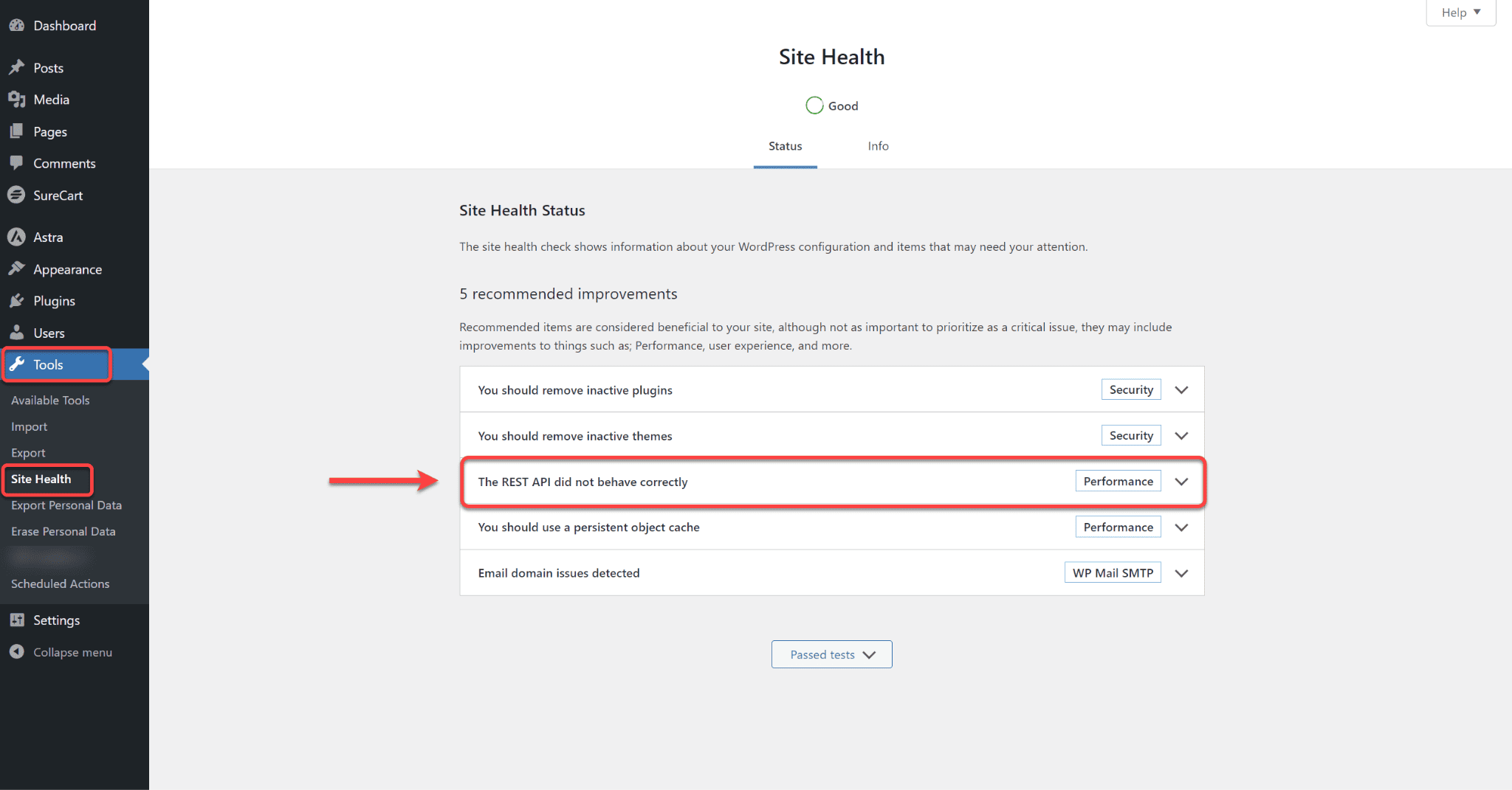 Fixing the "This response is not a valid JSON response". WordPress, Site Health, REST API