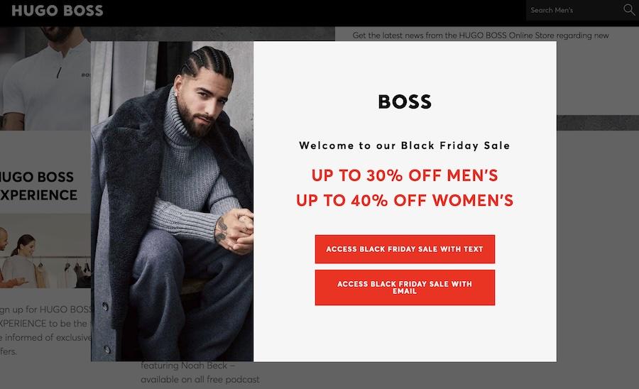 hugo boss black friday sale popup example
