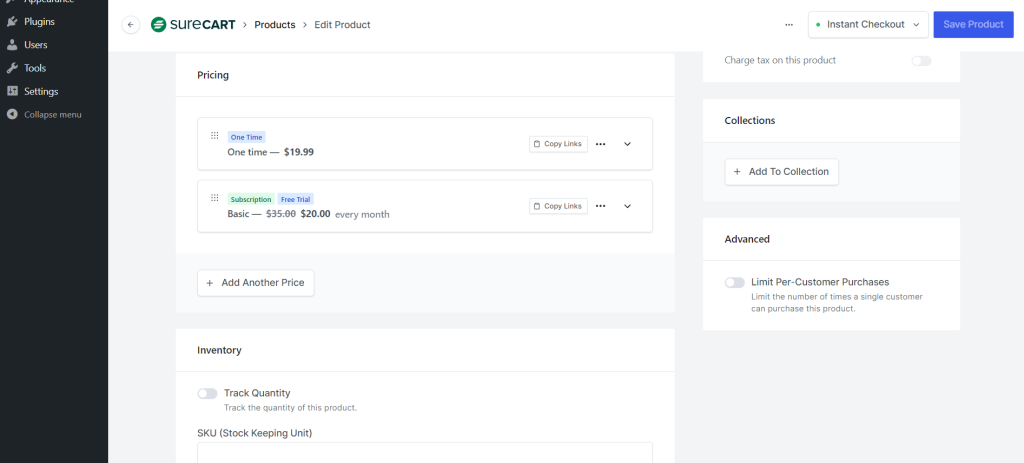 Creating Custom Buy Links Wp dashboard