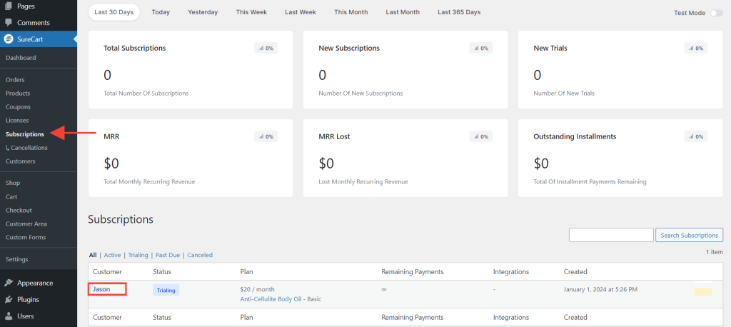 How to Manually Retry Failed Subscription Payments Subscriptions tab