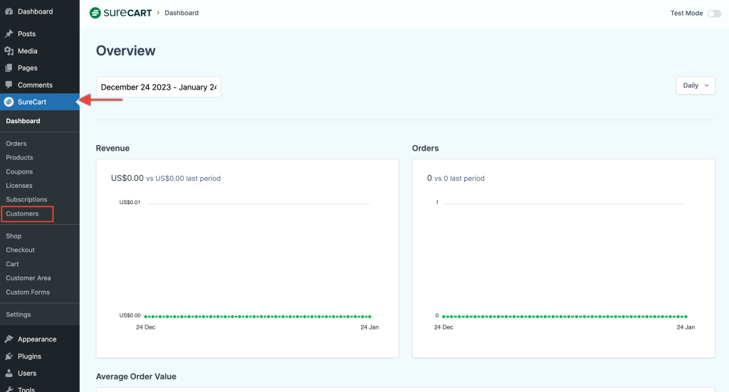 Overview of the Customers Section In SureCart Customers