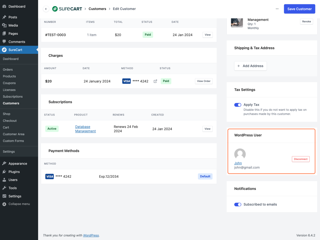 Overview of the Customers Section In SureCart WordPress User